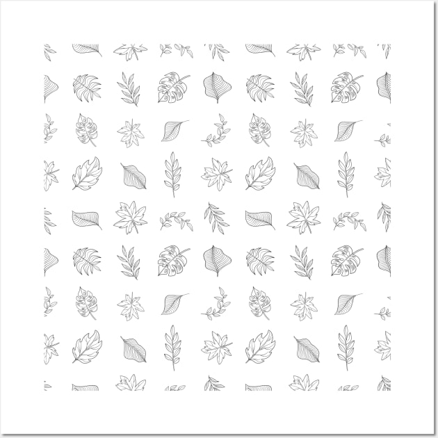 Little Leaves Pattern, Black Line Drawings Wall Art by Velvet Earth